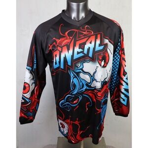 Mens ONEAL ELEMENT Racing MX Jersey Size M Black Polyester Long‎ Sleeve Padded